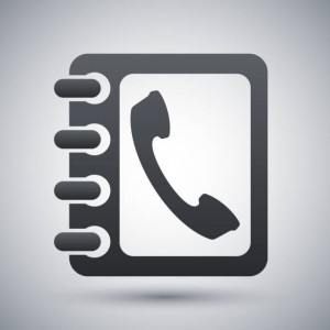 Vector phone book icon on a gray background with shadow