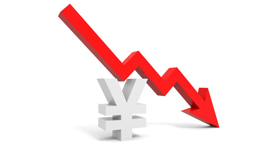 Graph down yena sign arrow. 3D illustration.